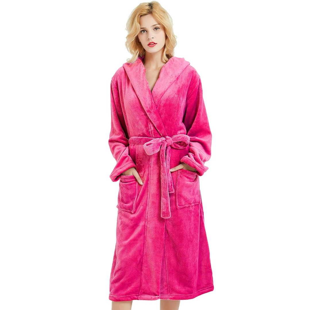 Vivianne Plush Fleece Hooded Bathrobe for Lounging