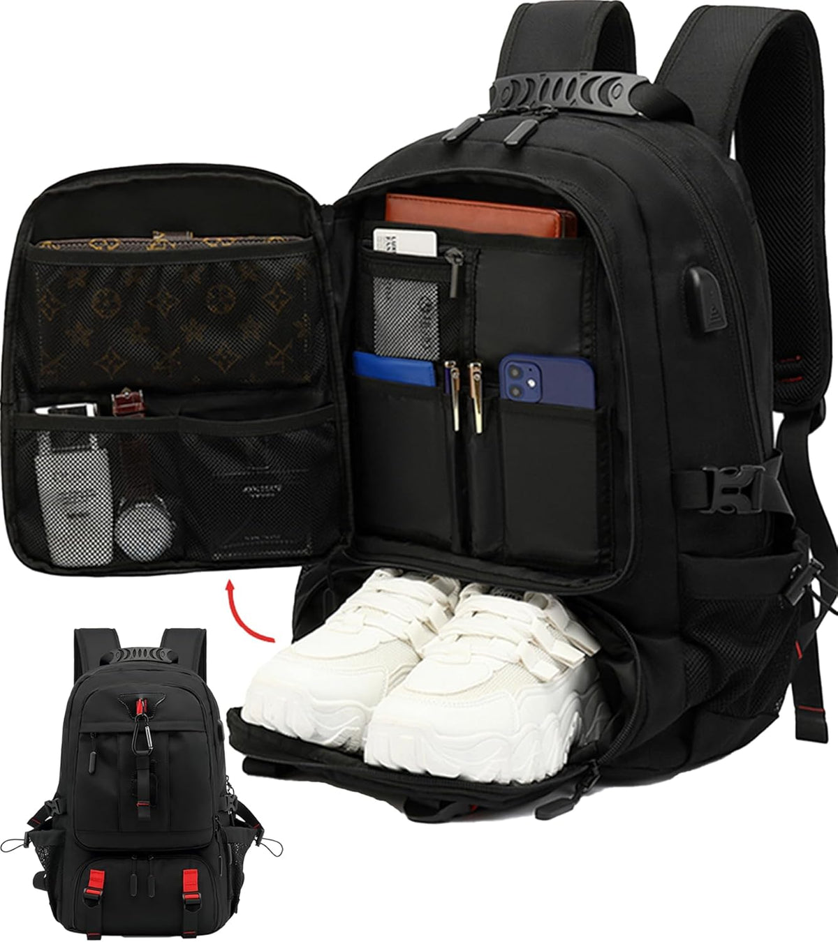 Ellis Expandable 60L Laptop Travel Backpack in Black