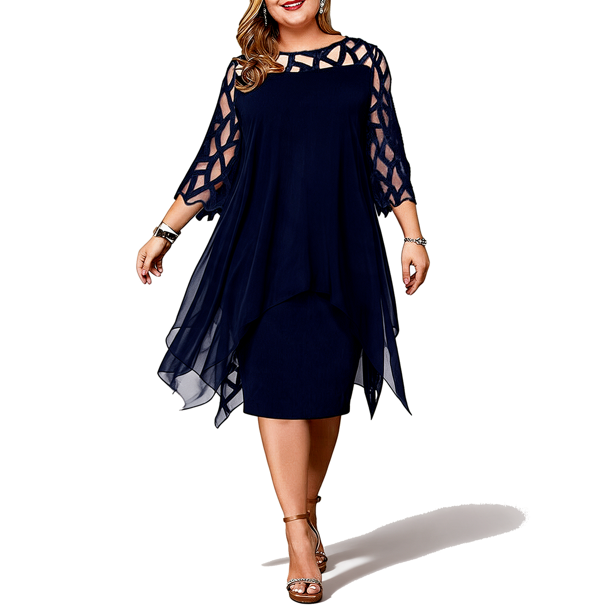 Giselle Elegant Plus Size Lace Sleeve Midi Dress