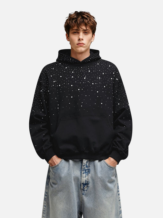 Lumen Oversized Rhinestone Pullover Hoodie Sparkling Embellished Top with Kangaroo Pocket
