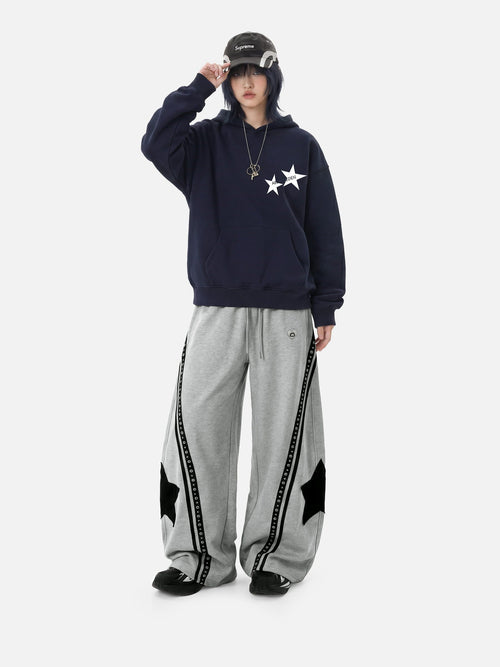 Orion Oversized Star Print Contrast Hoodie Soft Cotton Pullover for Everyday Streetwear