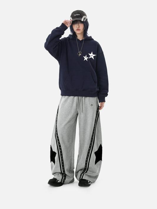 Orion Oversized Star Print Contrast Hoodie Soft Cotton Pullover for Everyday Streetwear