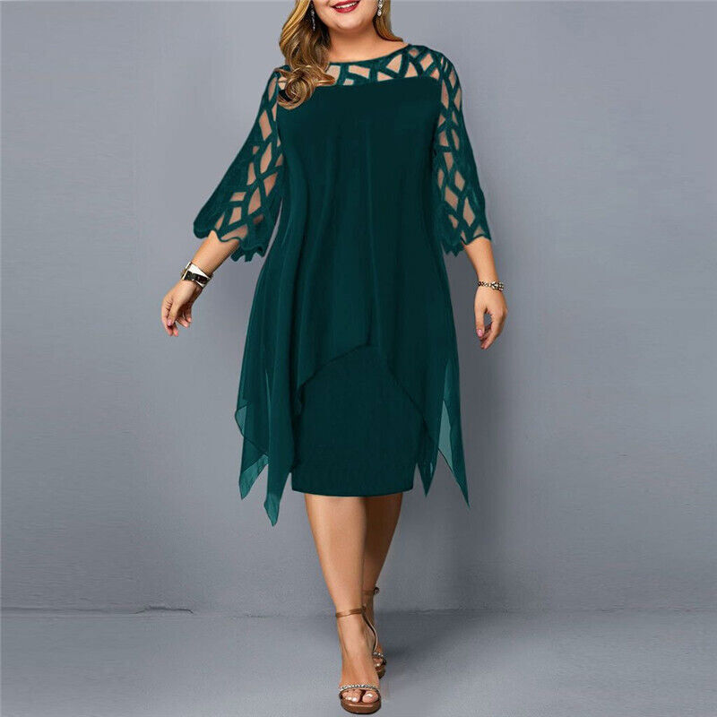 Giselle Elegant Plus Size Lace Sleeve Midi Dress