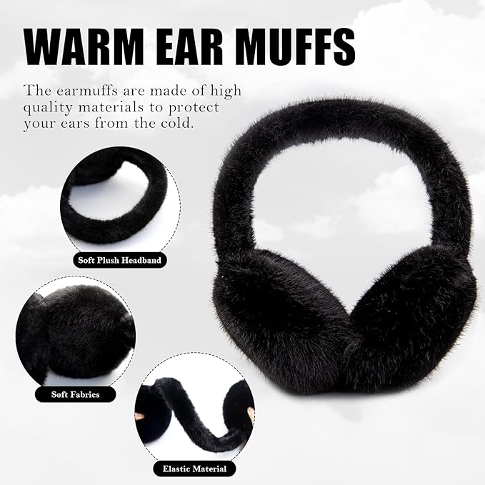 FauxSnugs Fluffy Ear Warmers for Winter with Fleece Lining