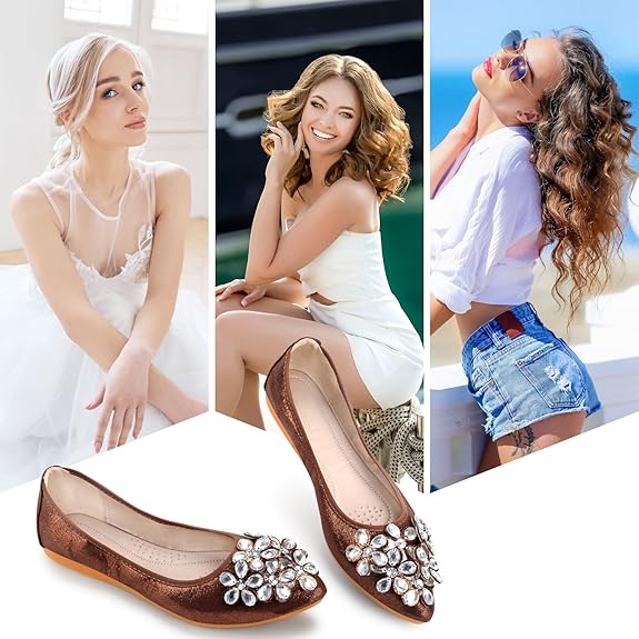 Yelena Sparkly Ballet Flats for Parties with Foldable Sole