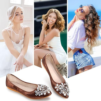Yelena Sparkly Ballet Flats for Parties with Foldable Sole