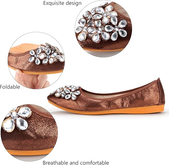 Yelena Sparkly Ballet Flats for Parties with Foldable Sole