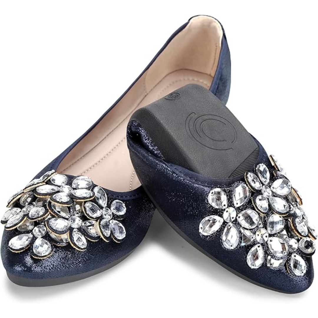 Yelena Sparkly Ballet Flats for Parties with Foldable Sole