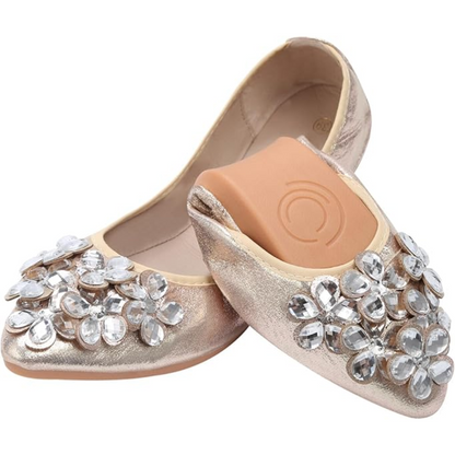 Yelena Sparkly Ballet Flats for Parties with Foldable Sole