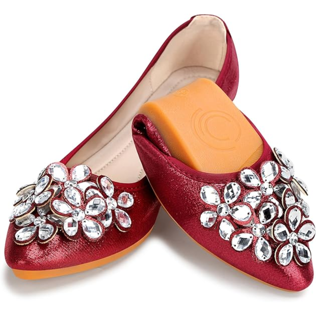 Yelena Sparkly Ballet Flats for Parties with Foldable Sole