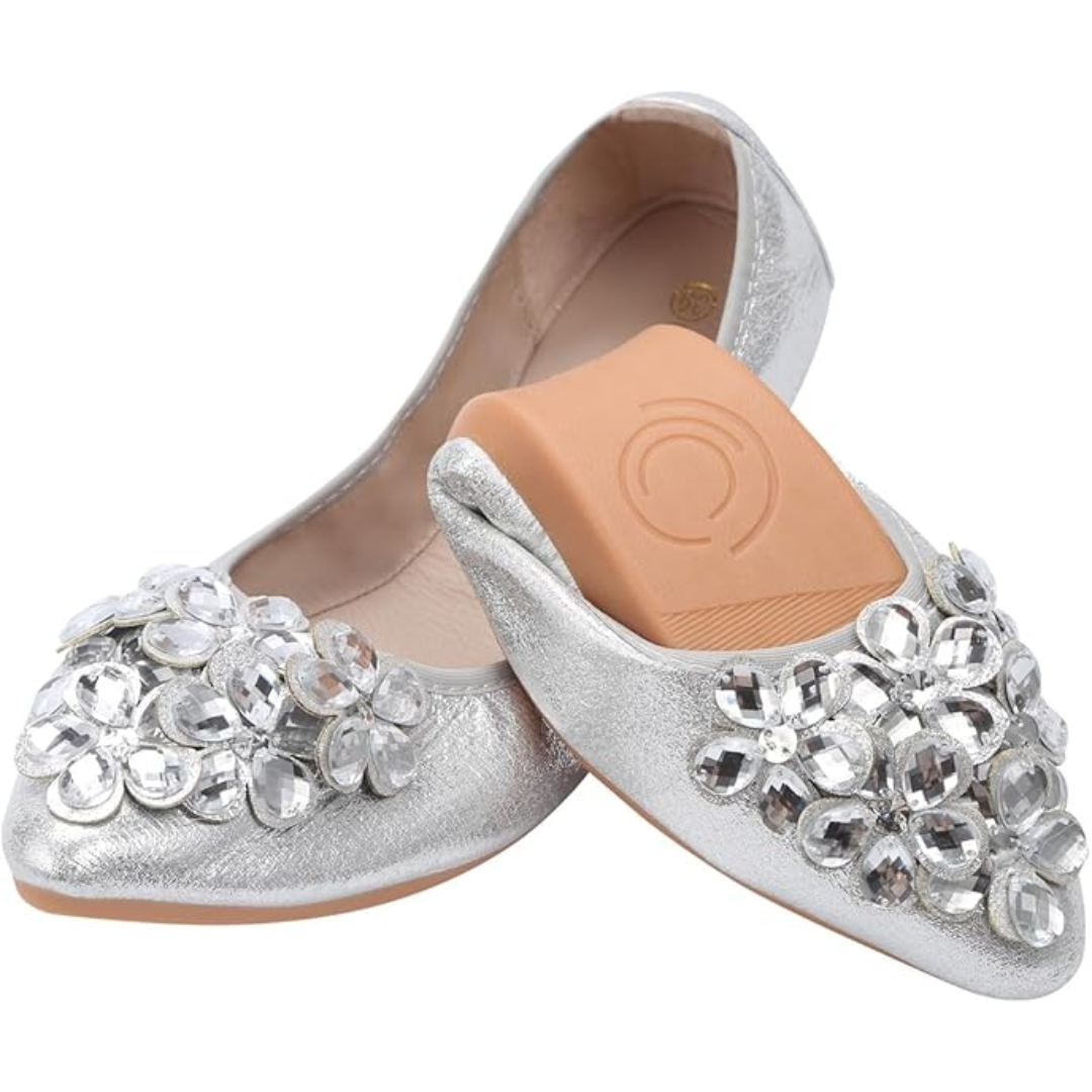Yelena Sparkly Ballet Flats for Parties with Foldable Sole
