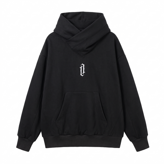 Kage Crossover Neck Fleece Hoodie front view on white background