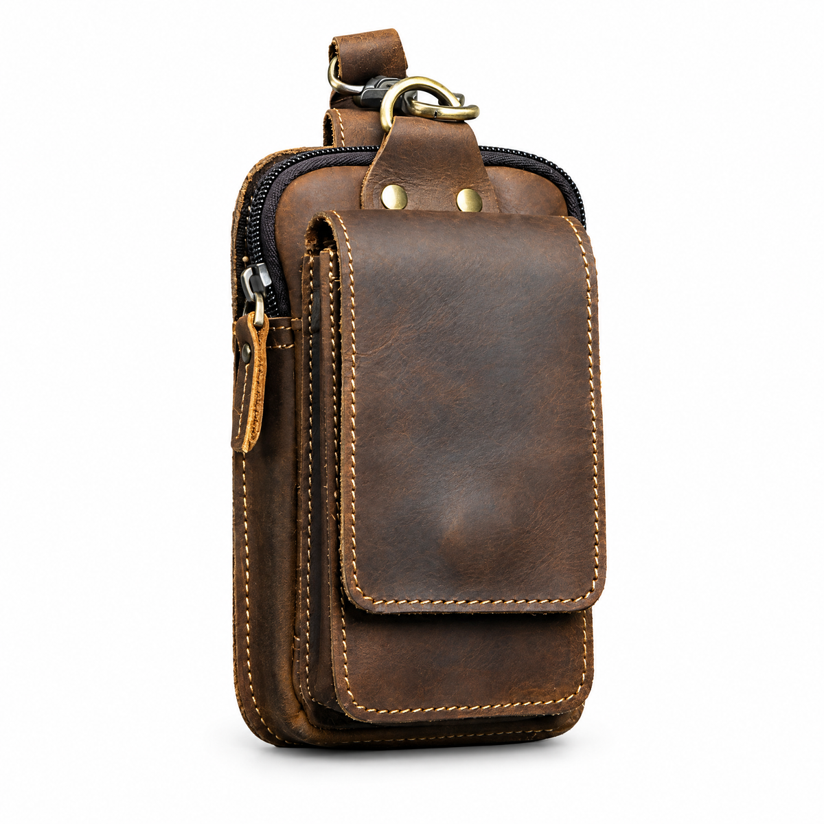 Lorenzo genuine leather waist pack in dark brown