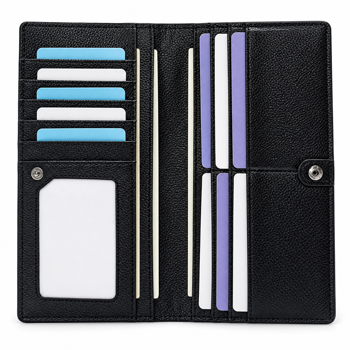 Renée black leather RFID wallet open
