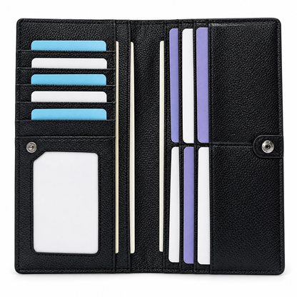 Renée black leather RFID wallet open