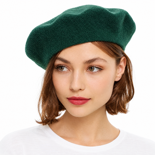 Evelyne classic French wool beret in dark green