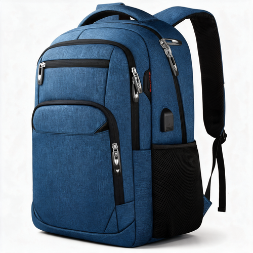 Quinn slim anti-theft laptop backpack in blue