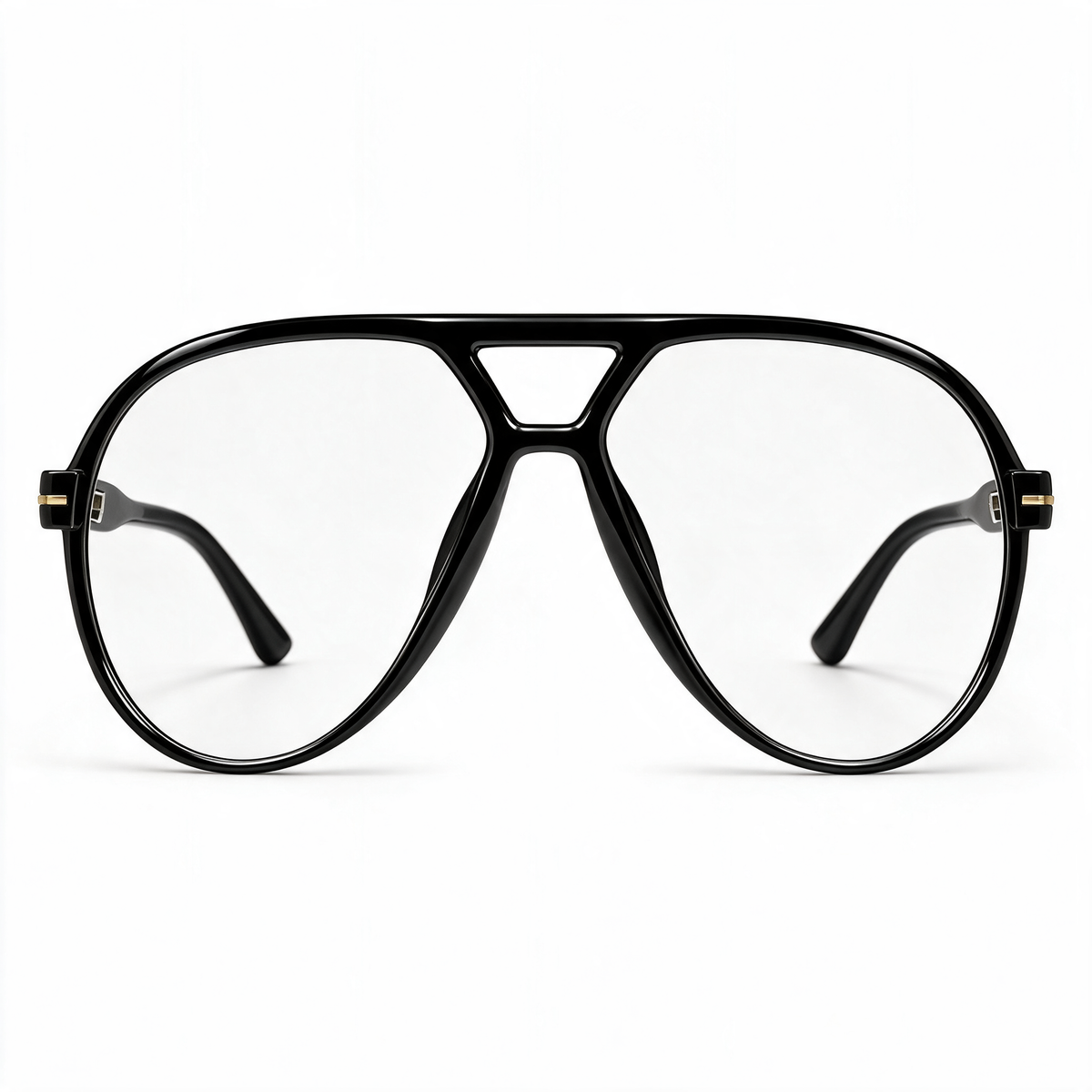 Amara oversized retro aviator glasses in black with clear lenses