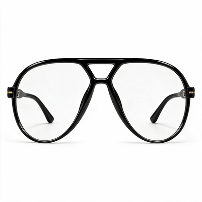 Amara oversized retro aviator glasses in black with clear lenses