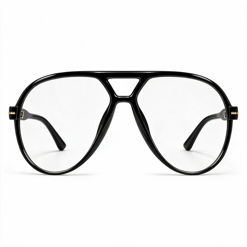 Amara oversized retro aviator glasses in black with clear lenses