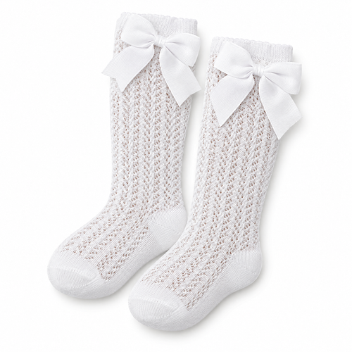 Isla white cotton baby socks with big bow