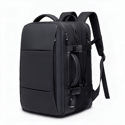 Avery expandable black travel backpack