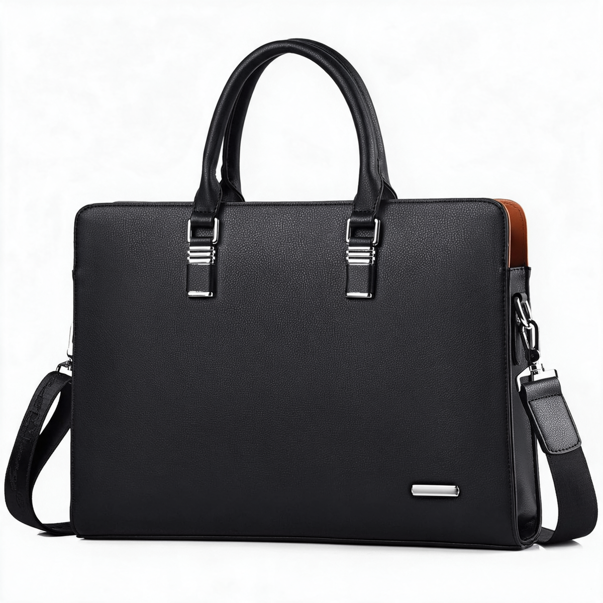 Morgan black leather laptop briefcase