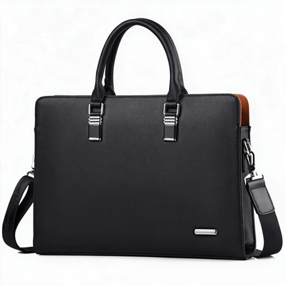 Morgan black leather laptop briefcase