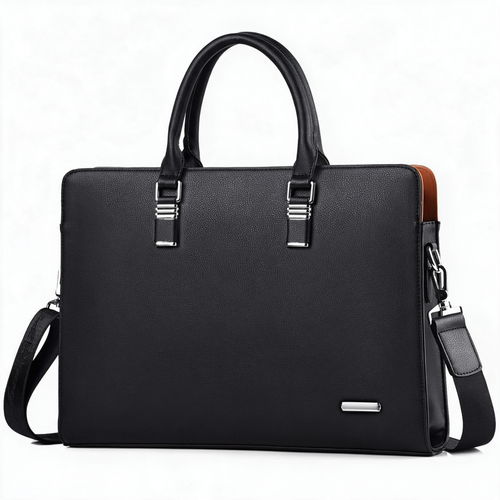Morgan black leather laptop briefcase