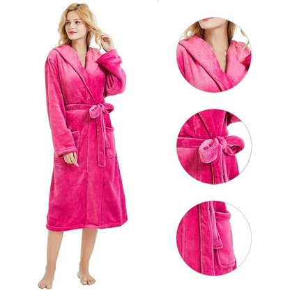 Vivianne Plush Fleece Hooded Bathrobe for Lounging