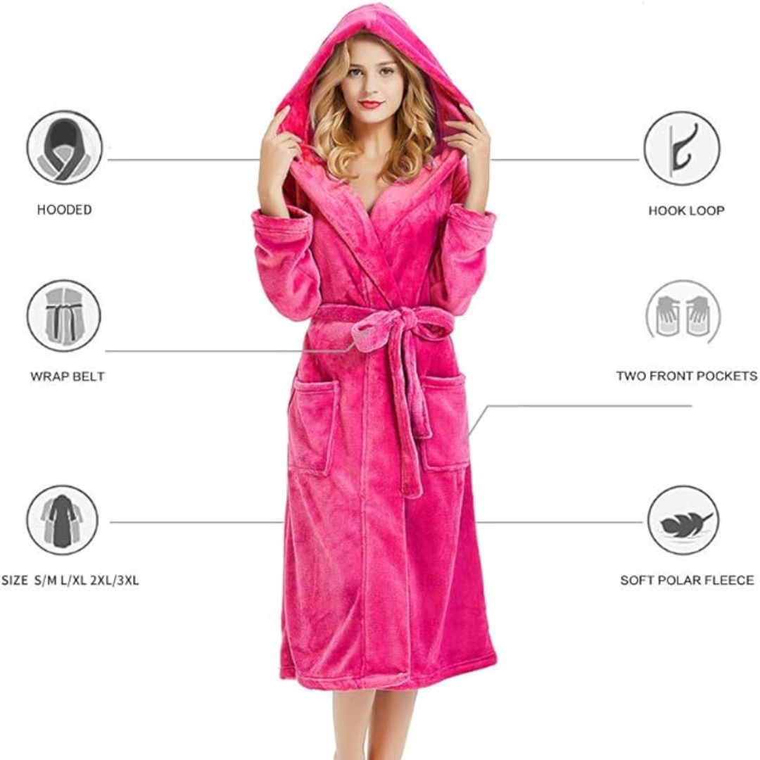 Vivianne Plush Fleece Hooded Bathrobe for Lounging