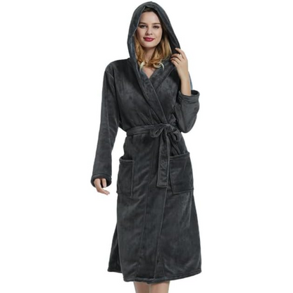 Vivianne Plush Fleece Hooded Bathrobe for Lounging