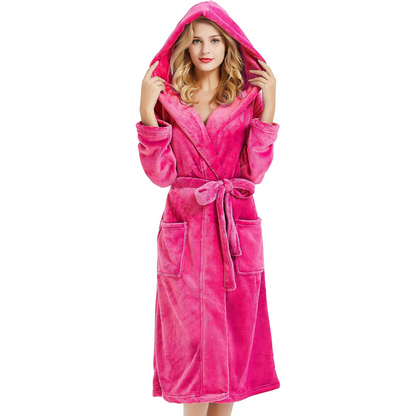 Vivianne Plush Fleece Hooded Bathrobe for Lounging