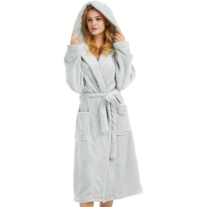 Vivianne Plush Fleece Hooded Bathrobe for Lounging