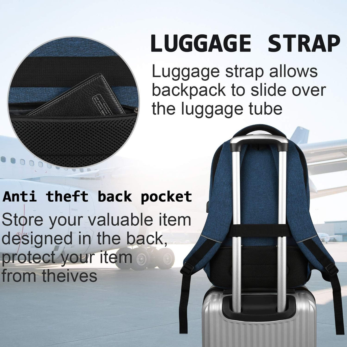 Quinn Slim Anti-Theft Laptop Backpack with USB Port