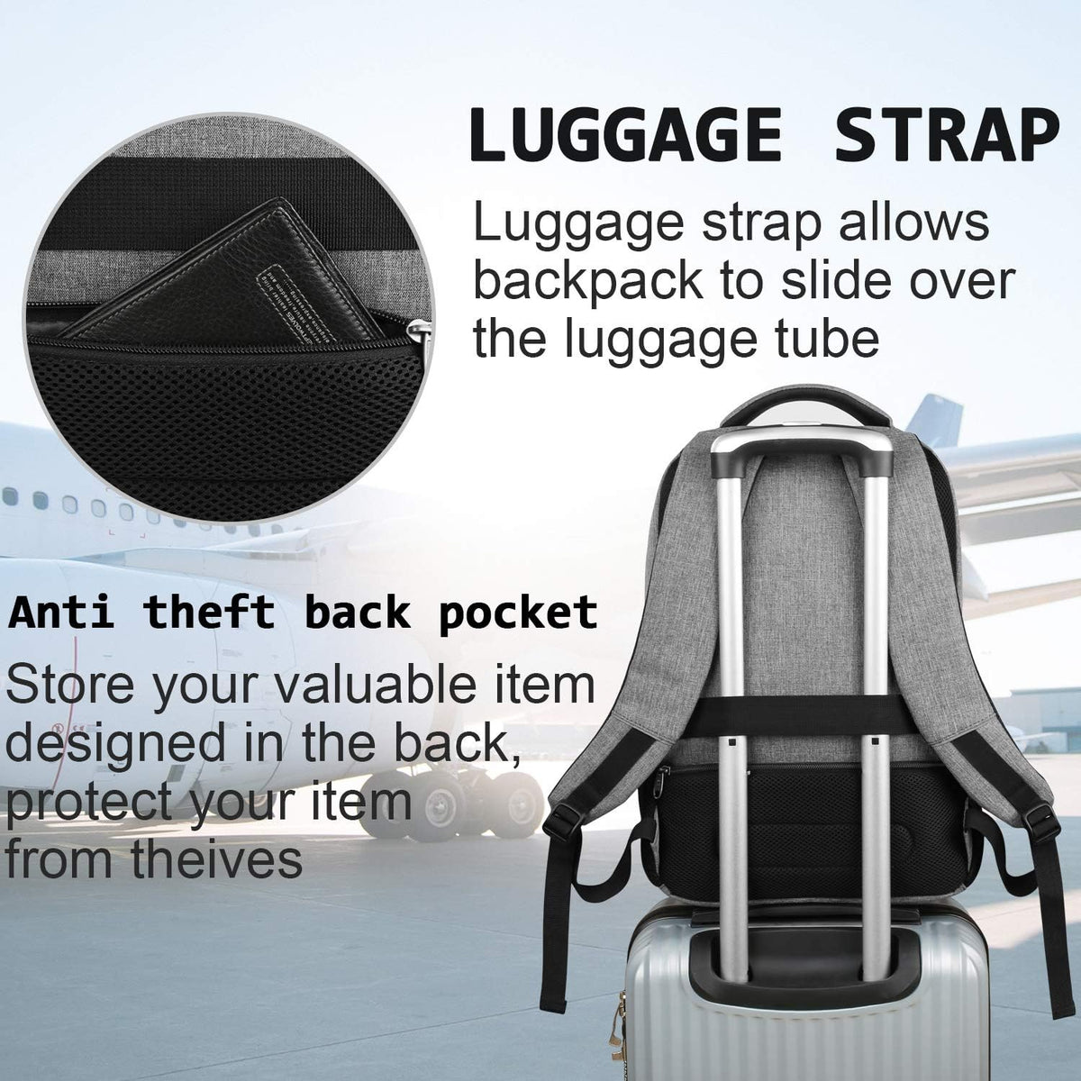 Quinn Slim Anti-Theft Laptop Backpack with USB Port