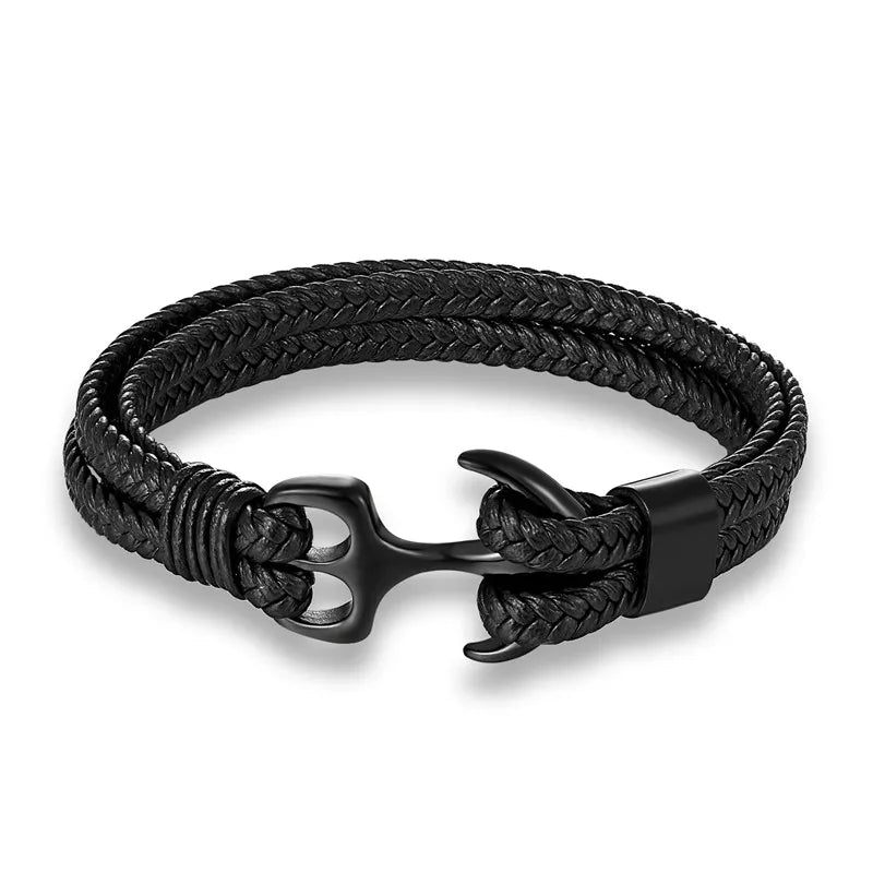 Marcus Nautical Anchor Leather Bracelet for Men