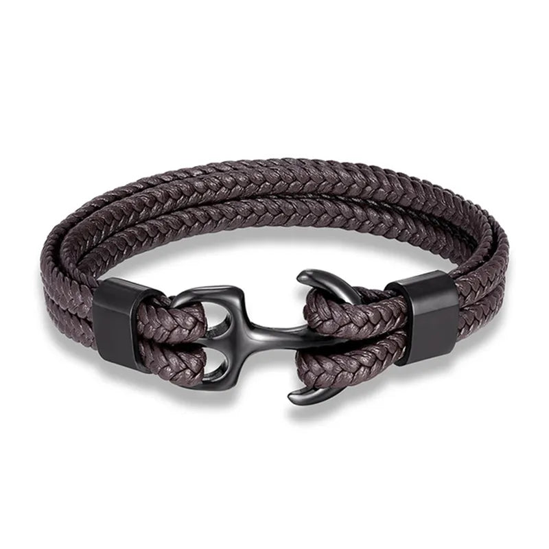 Marcus Nautical Anchor Leather Bracelet for Men