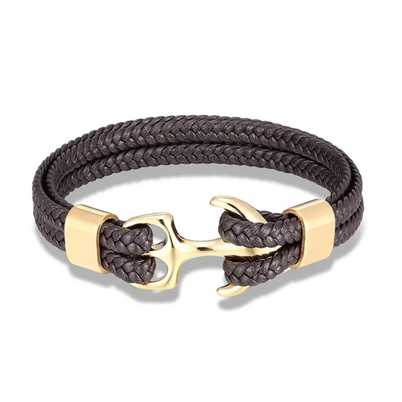 Marcus Nautical Anchor Leather Bracelet for Men