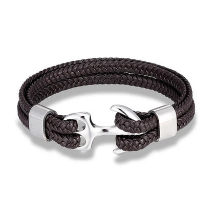 Marcus Nautical Anchor Leather Bracelet for Men