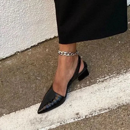 Lara Croco-Effect Chunky Heel Pumps for Workdays