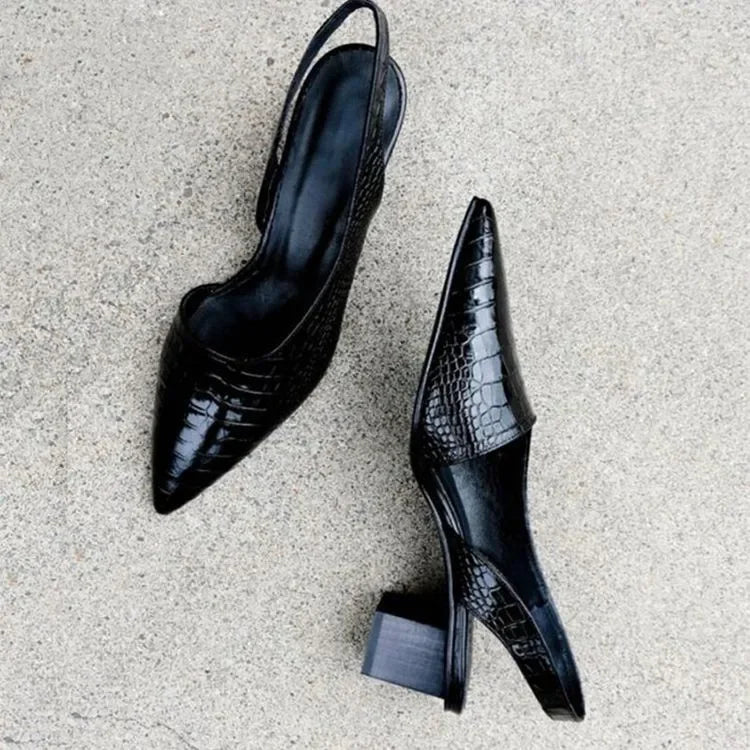 Lara Croco-Effect Chunky Heel Pumps for Workdays