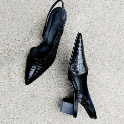 Lara Croco-Effect Chunky Heel Pumps for Workdays
