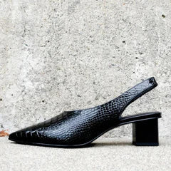 Lara Croco-Effect Chunky Heel Pumps for Workdays