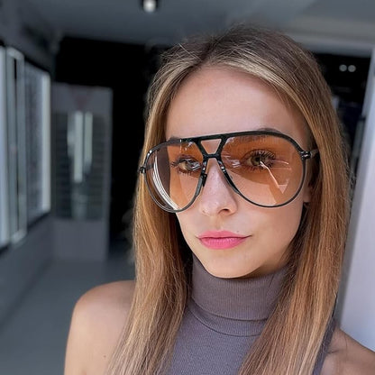 Amara Retro Oversized Square Aviator Sunglasses