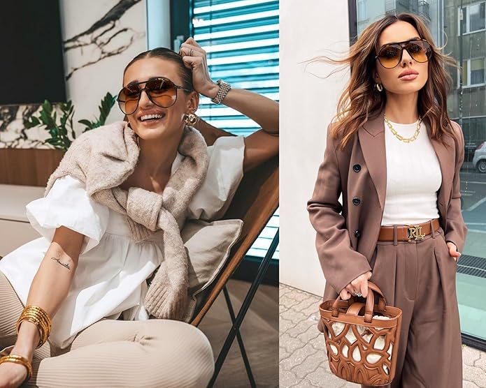 Amara Retro Oversized Square Aviator Sunglasses