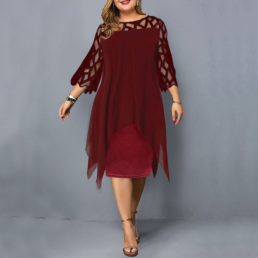 Giselle Elegant Plus Size Lace Sleeve Midi Dress