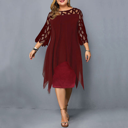 Giselle Elegant Plus Size Lace Sleeve Midi Dress