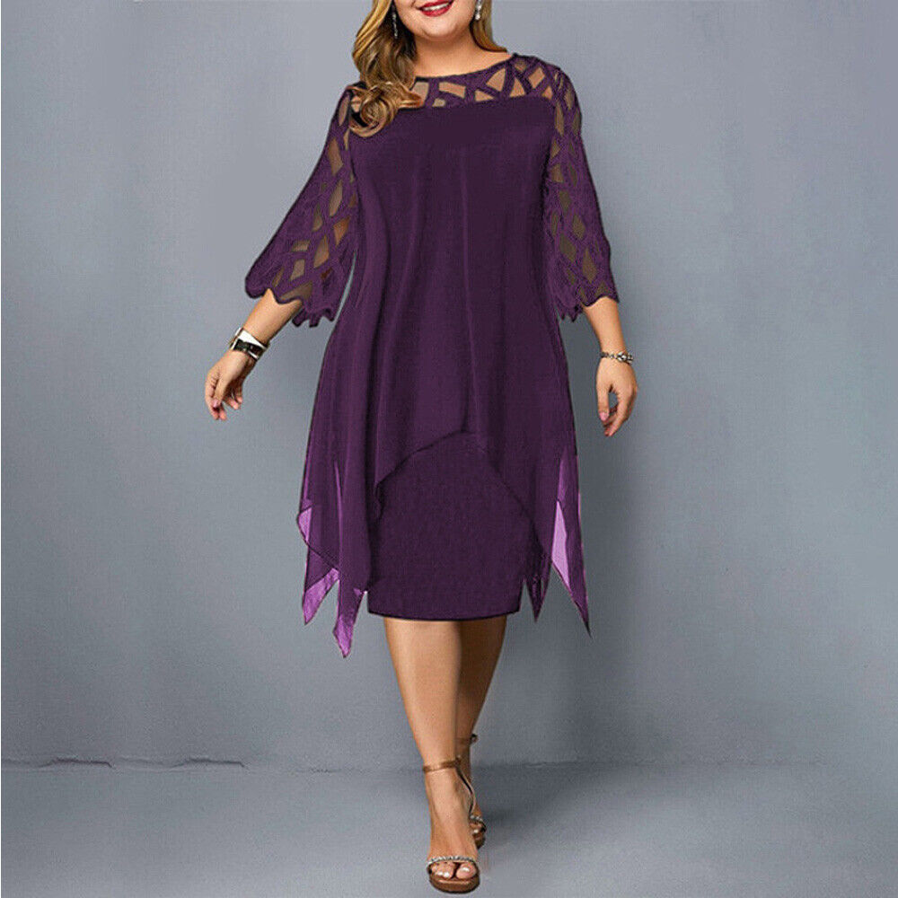 Giselle Elegant Plus Size Lace Sleeve Midi Dress