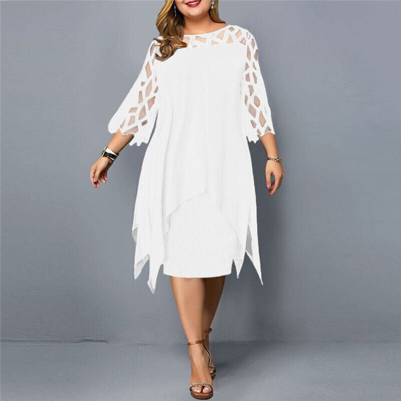 Giselle Elegant Plus Size Lace Sleeve Midi Dress